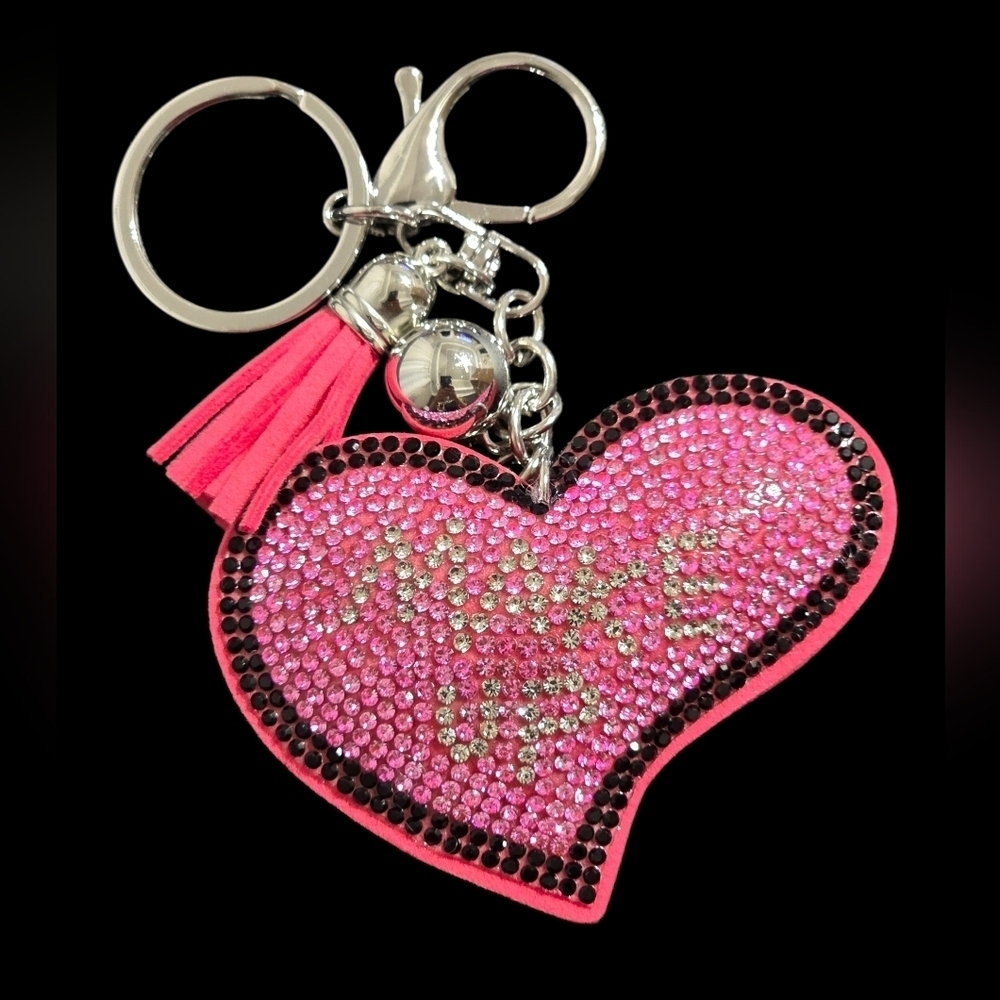Pink Heart Makeup Bag Charm Keychain